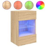 mueble tv de pared  mueble de salon  armario tv con luces led roble sonoma 40x30x605 cm