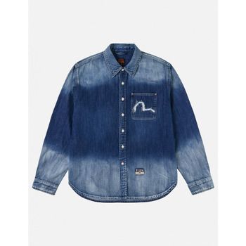 Evisu Camisa manga larga 2ESHTM6SL1022 HT WASHED DENIM LS SHIRT-INDM MID TONE INDIGO para hombre