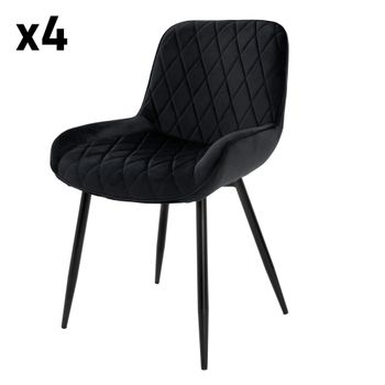 4x Sillas de comedor negro tapizado transpirable respaldo ergonómico