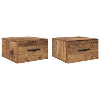 Pack 2 Uds Mesita De Noche | Armario De Noche | Mesa De Noche Con Cajón Madera Vieja 35 X 35 X 20 Cm