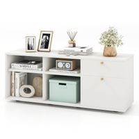 costway gabinete de almacenamiento de entrada con 2 cajones 4 cubos y pies ajustables vitrina de piso gabinete de consola de tv moderno blanco