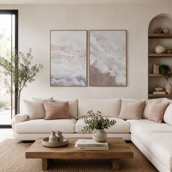 Conjunto de 2 cuadros lienzo purpurina beige 60x3x90 cm