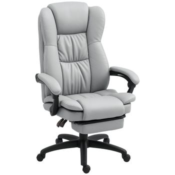 Vinsetto Silla de Oficina con 6 Puntos de Masaje con Altura Ajustable Respaldo Reclinable y Reposapiés Retráctil Gris Claro