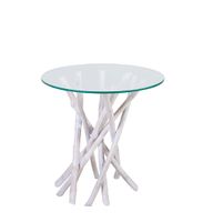 mesa auxiliar cristal y madera blanco d 50 cm