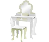 zonekiz tocador infantil con taburete y espejo tocador para ninas con cajon compartimentos diseno de flor mesa de maquillaje para ninos y ninas de 3-6 anos blanco y verde