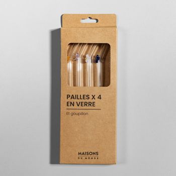 Set de 4 pajitas de vidrio con flores