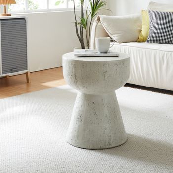Mesa Auxiliar Oulvepijanse Redond Hormigón 51xø40 Cm - Blanco [en.casa]
