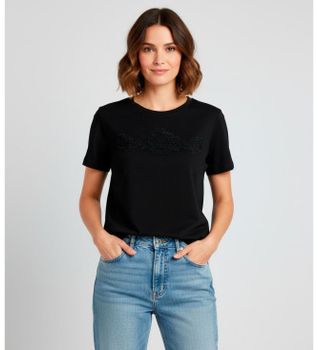 Twinset para mujer. 252TP2052 Camiseta floral bordada negro (M), Casual, Algodón, Manga corta