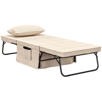 HOMCOM Sillón Cama Tapizado en Lino con Respaldo Ajustable de 5 Niveles Almohada Acolchada 75x80x74 cm Crema