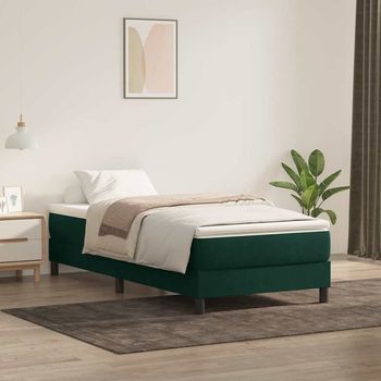 Cama Matrimonial | Cama Para Adultos | Cama Box Spring Sin Colchón Terciopelo Verde Oscuro 200x220 Cm Cfw6533838