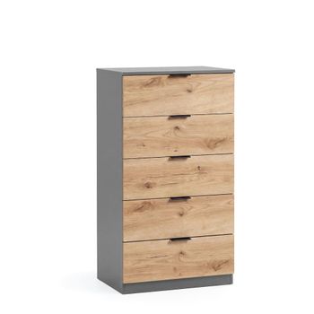 Cómoda alta de 5 cajones 60x110 cm melamina gris grafito - alpine oak