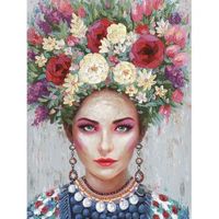 cuadro mujer ramo de flores  120x90 cm
