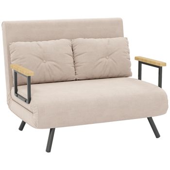 HOMCOM Sofá Cama de 2 Plazas Convertible 3 en 1 Plegable Respaldo Ajustable 5 Niveles Almohadas 102x73x81cm Beige   Aosom España