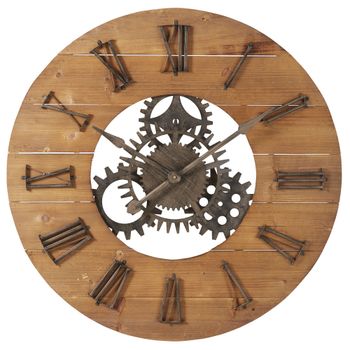 Reloj de pared con engranajes de madera de abeto y acero negro, diám. 90 cm
