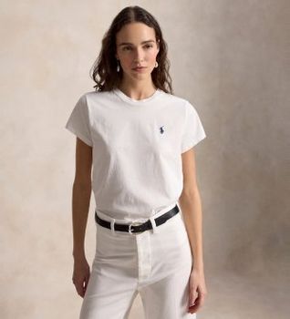 Polo Ralph Lauren para mujer. 211B14605032 Camiseta de cuello redondo blanco (L), Casual, Algodón, Manga corta