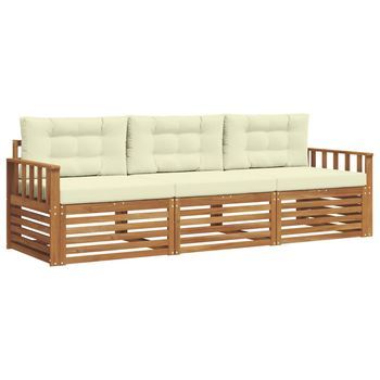 Conjunto De Sofás De Exterior Con Cojín 3 Piezas | Mueble De Jardín Natural Y Crema