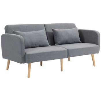 HOMCOM Sofá convertible 3 plazas diseño clic clac respaldo inclinable y reposabrazos ajustables tela efecto lino gris