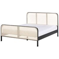 cama con somier moderna cabecero con trenza vienesa madera de pino negro 160 x 200 cm gonfaron