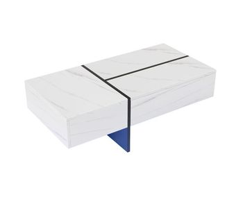 Mesa de centro rectangular de panel de partículas con 3 cajones y luz led,blanco