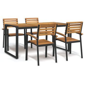 Juego De Comedor De Jardín 5 Pzas Madera Maciza Acacia Y Metal Vidaxl