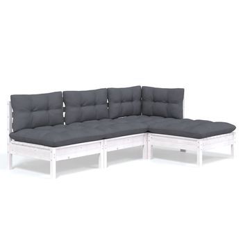Muebles De Jardín 4 Uds | Mesa Y Sillas Con Cojines Blanco Madera De Pino