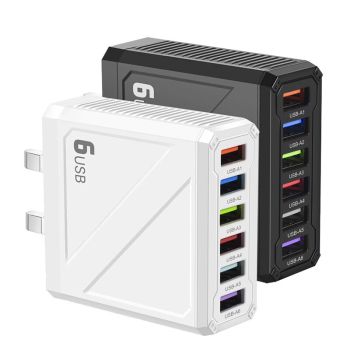 LYK-885 Cargador USB de 15W 3.1A 6 puertos 6USB-A Adaptador de carga rápida de pared con enchufe EU y enchufe US para iP