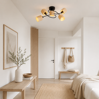foco de techo nettlife de 5 llamas e14 luz de techo de papel negro natural para sala de estar
