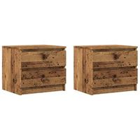 pack 2 uds mesita de noche  mesilla de noche madera ingenieria envejecida 50x40x435cm