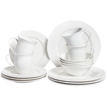 Conjunto De 16 Piezas Vajilla De Porcelana Caolín Artesanal Acabado Brillante Blanco Elderberry