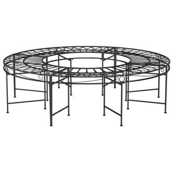 Banco De Jardín | Banco De Exterior | Silla De Jardín Redondo De Acero Negro 160 Cm