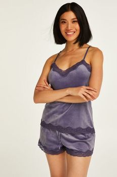 Hunkemöller Pantalón corto de terciopelo y encaje Morado