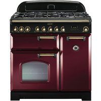 rangemaster classic deluxe 90 dual fuel range cooker - cranberry  brass cranberry