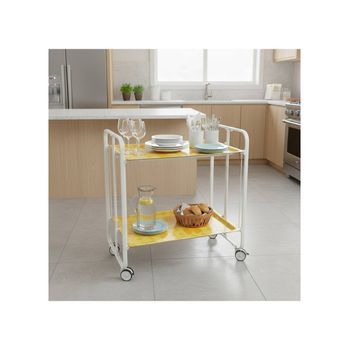 Carrito Auxiliar Plegable Bauhaus Con Ruedas - Armazón Metálico Blanco, 2 Niveles Y 4 Posiciones Ajustables,,coffee Shop Amarillo