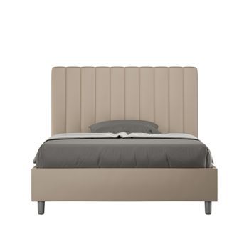 Cama Doble Sin Somier Acolchada 140x210 Cuero Sintético Gris Paloma Agueda