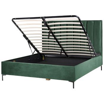 Cama Con Almacenaje Cabecero Acolchado Patas Negras Metal Terciopelo Verde Oscuro 180 X 200 Cm Sezanne