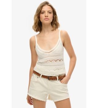 Superdry para mujer. W6012031A Top de crochet blanco (XS), Casual, Algodón, Sin mangas / Tirantes