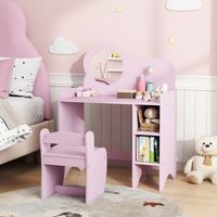 tocador infantil con taburete y espejo morado aiyaplay