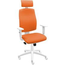 Silla De Oficina Ergonómica Job Blanca Con Cabezal Y Reposabrazos - Tapizado Naranja