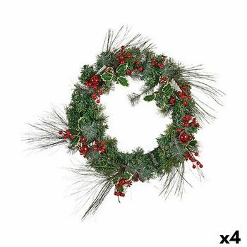 Corona De Navidad Frutos Rojos Rojo Verde Plástico 44 X 18 X 44 Cm (4 Unidades)