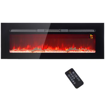 HOMCOM Chimenea Eléctrica con Soporte de Pared y Mando a Distancia Leñas y Cristales Artificiales 1800 W Negro   Aosom España