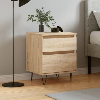 Mesita De Noche - Mueble De Dormitorio - Madera De Ingeniería Y Metal - Roble Sonoma (40x35x50cm)