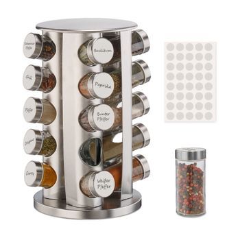 Carrusel Giratorio De Especias Con 20 Frascos - Silver/transparent - 22.5x38x22.5cm
