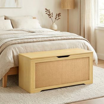 Baúl De Almacenaje De Melamina Ratán Homcom 100x40x45 Cm-roble