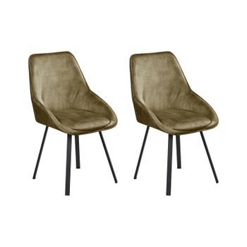 Conjunto De 2 Sillas De Comedor Modernas De Terciopelo Con Patas De Hierro Negras Recubrimiento En Polvo 180º Giratorio Verde Terlton