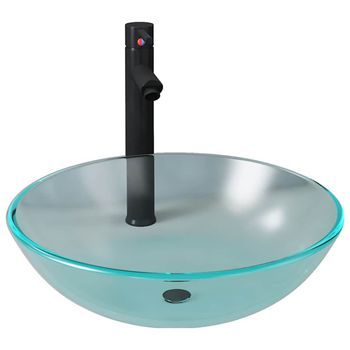 Lavabo Baño Grifo&desagüe De Empuje Vidrio Templado Esmerilado Vidaxl