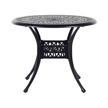 Mesa De Comedor De Jardín Negra De Aluminio Redonda Ø 90 Cm Estilo Vintage Ancona
