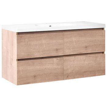 Mueble De Baño Suspendido Con Lavabo Frente De Mdf 4 Cajones 120 X 49 Cm Marrón Claro Lagoa
