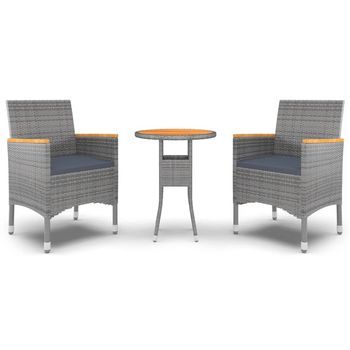 Juego De Comedor De Jardín 3 Piezas，conjunto De Comedor De Exterior，conjunto De Jardín Ratán Sintético Gris