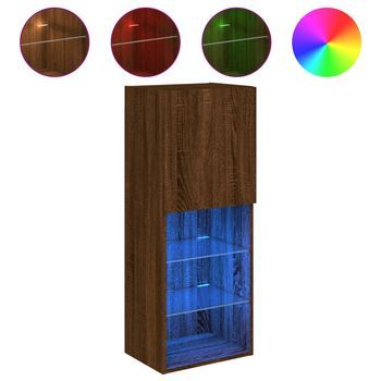 Mueble Tv | Mueble De Salón | Armario Tv Con Luces Led Roble Marrón 40,5x30x102 Cm