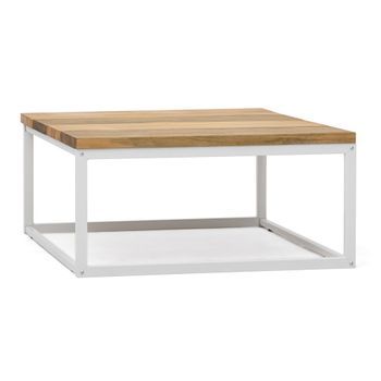 Mesa De Centro Preston Blanca 80x80x38cm Con Tablero De Madera Maciza De Piezas Tricolor Box Furniture